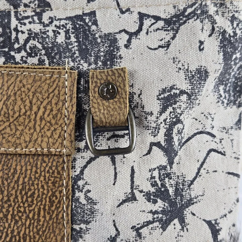 Myra Bag Crossbody Canvas Leather Hairon Crossbody Bag Neutrals Adj Strap NWT